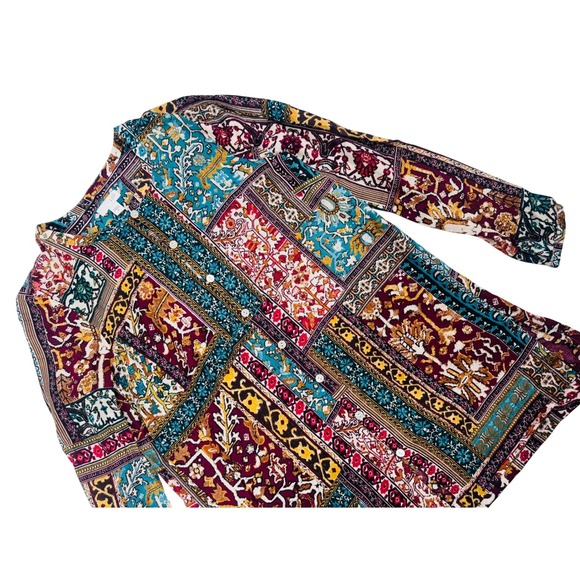 J. Jill Tops - J. Jill Women's XS Patchwork Paisley Tunic Blouse Long Sleeve 100% Rayon BOHO